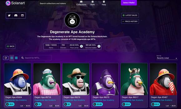 Solanart marktplaats Degenerate Ape Academy