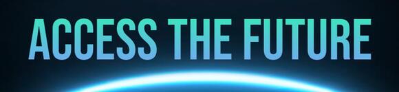 Access the future als tekst, maar een futuristische achtergrond.
