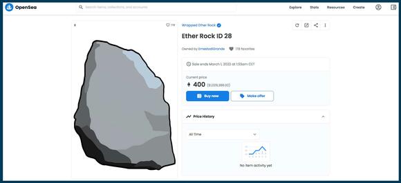 NFT Ether Rock op Opensea