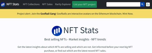 Homepage van NFT-stats.com