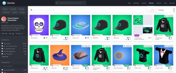 Voorbeeld van wearables die je op Decentraland kunt kopen.