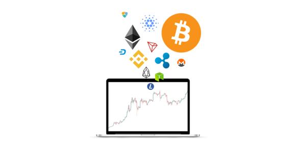 Laptop met cryptomunten