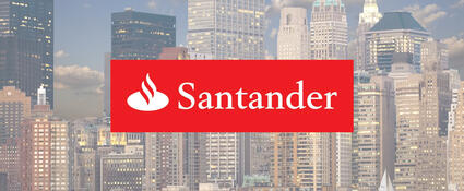 Logo Santander met een stad op de achtergrond