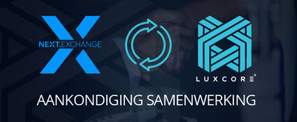 Next exchange logo en luxcore logo bij de aankondiging van hun samenwerking